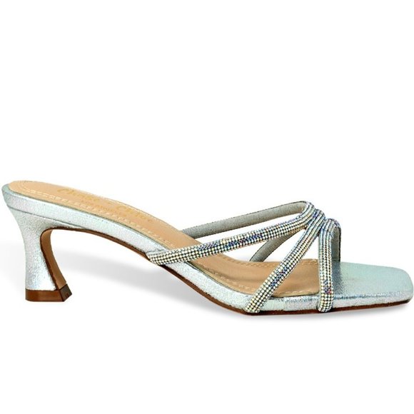 Chase + Chloe Shoes - Women's Rhinestone Strappy Kitten Heel Slide Heel Open Toe Sandal